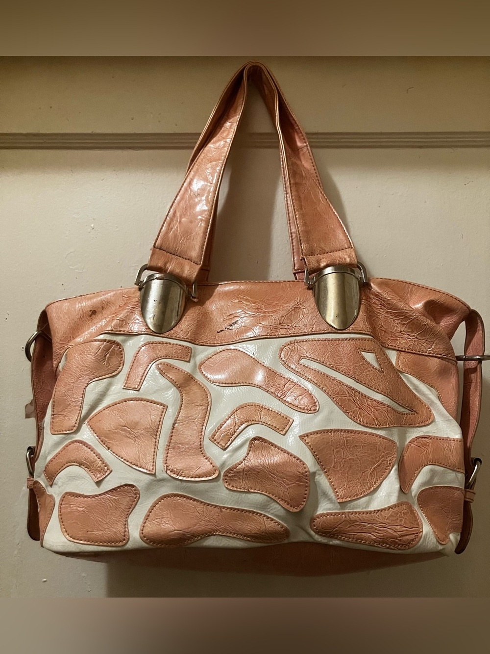 Peach and Cream Patchwork Shoulder Bag